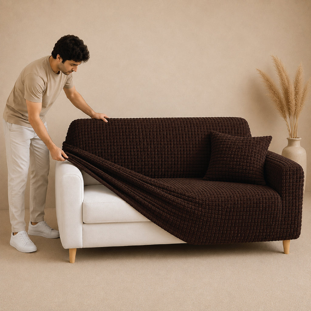 Bubble Turkish Fitted Sofa Cover Set - Brown