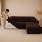 Bubble Turkish L Shape Fitted Sofa Cover Set - Brown