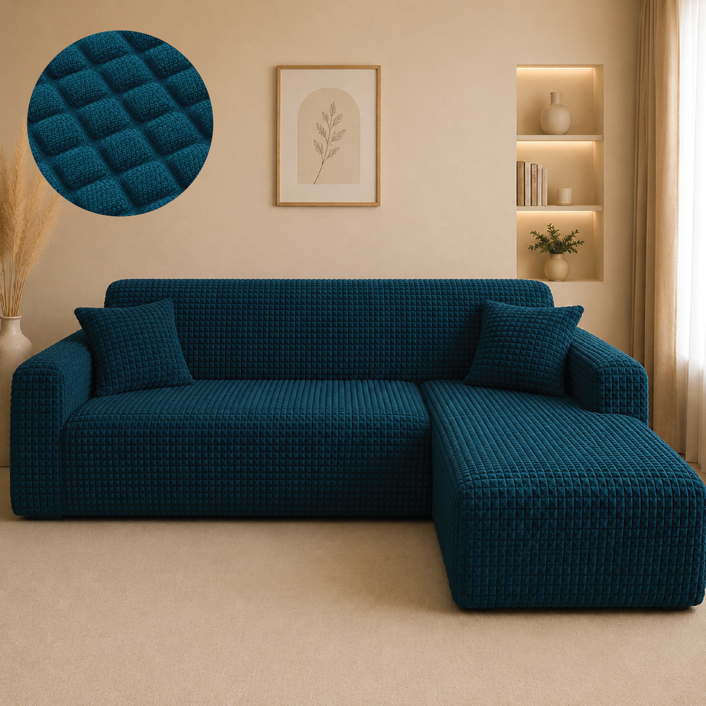 Bubble Turkish L Shape Fitted Sofa Cover Set - Zink