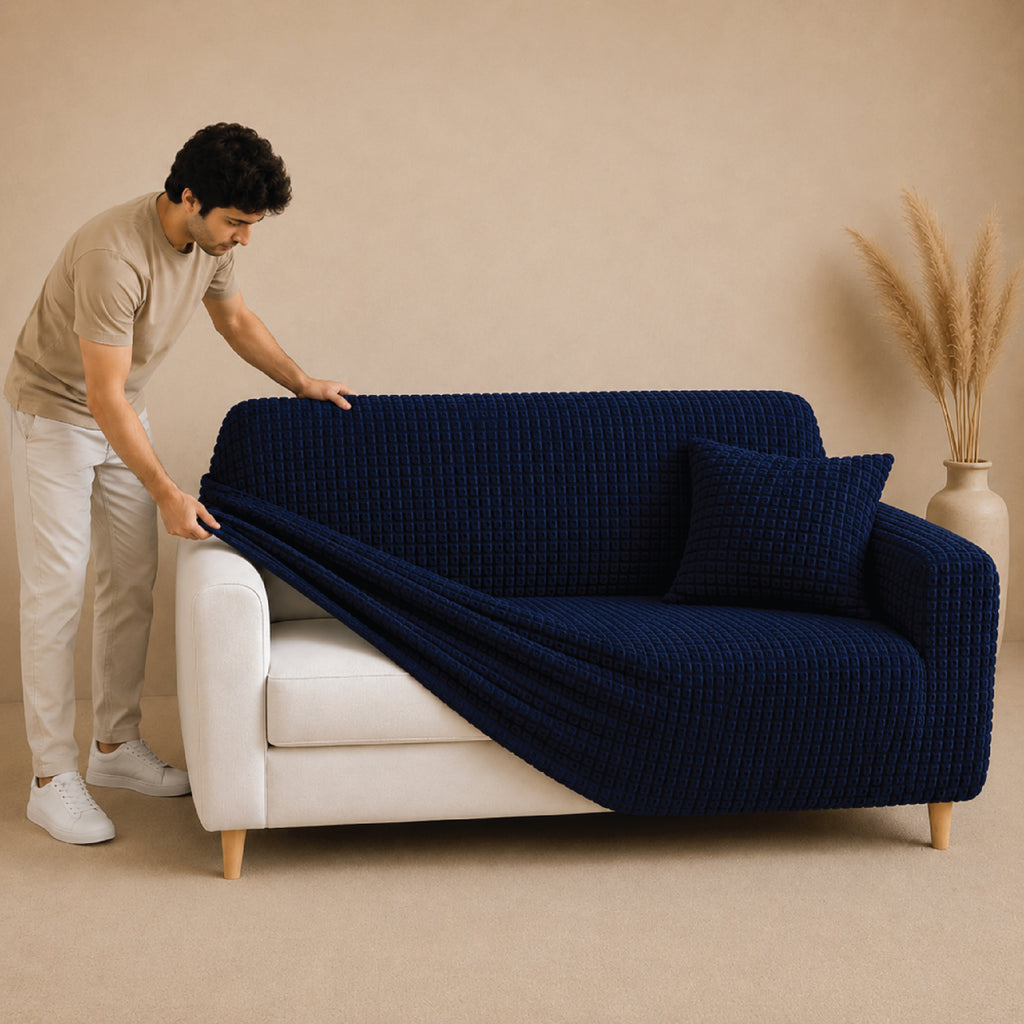 Bubble Turkish Fitted Sofa Cover Set - Blue