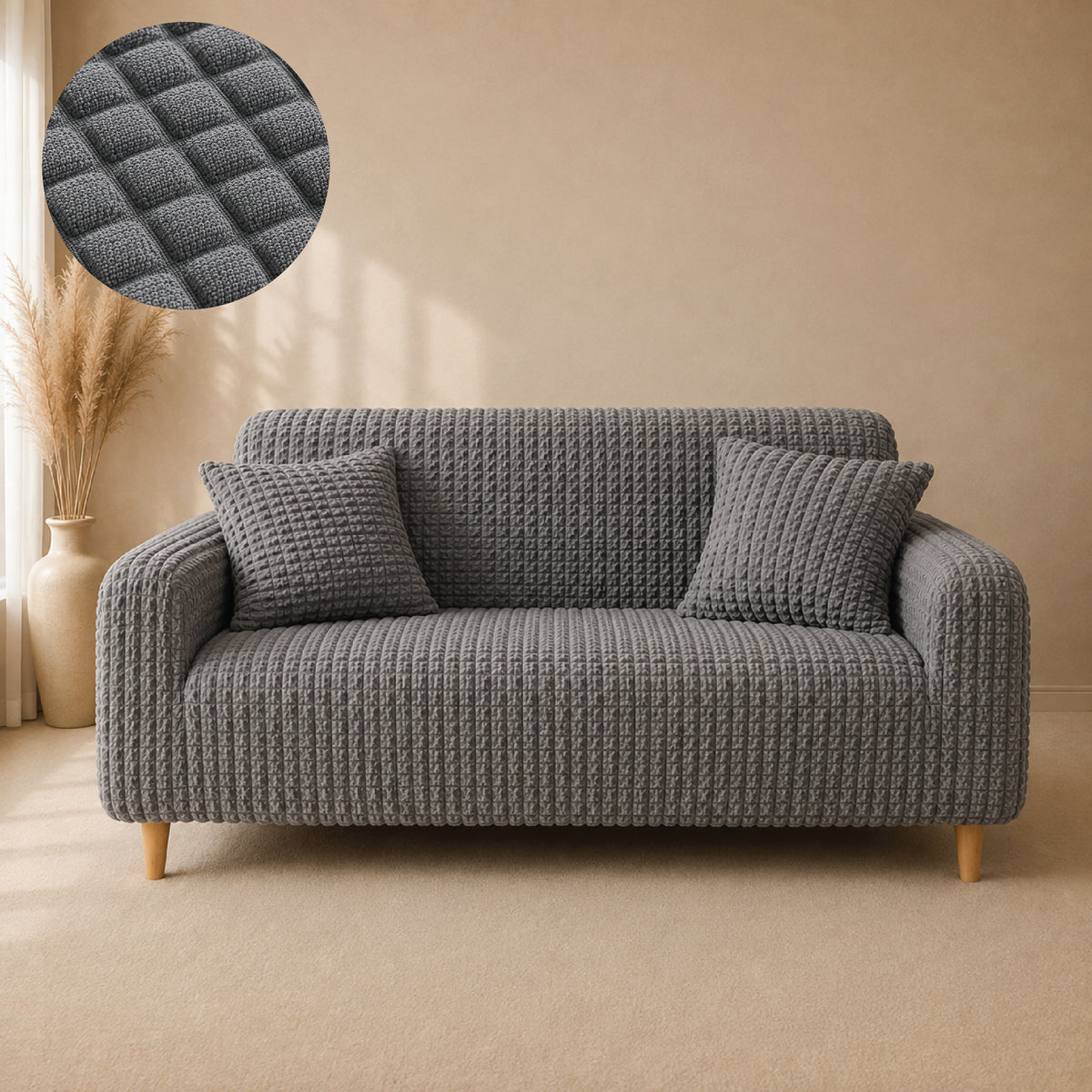 Bubble Turkish Fitted Sofa Cover Set - Grey