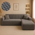 Bubble Turkish L Shape Fitted Sofa Cover Set - Grey