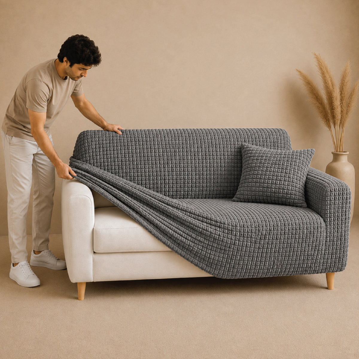 Bubble Turkish Fitted Sofa Cover Set - Grey
