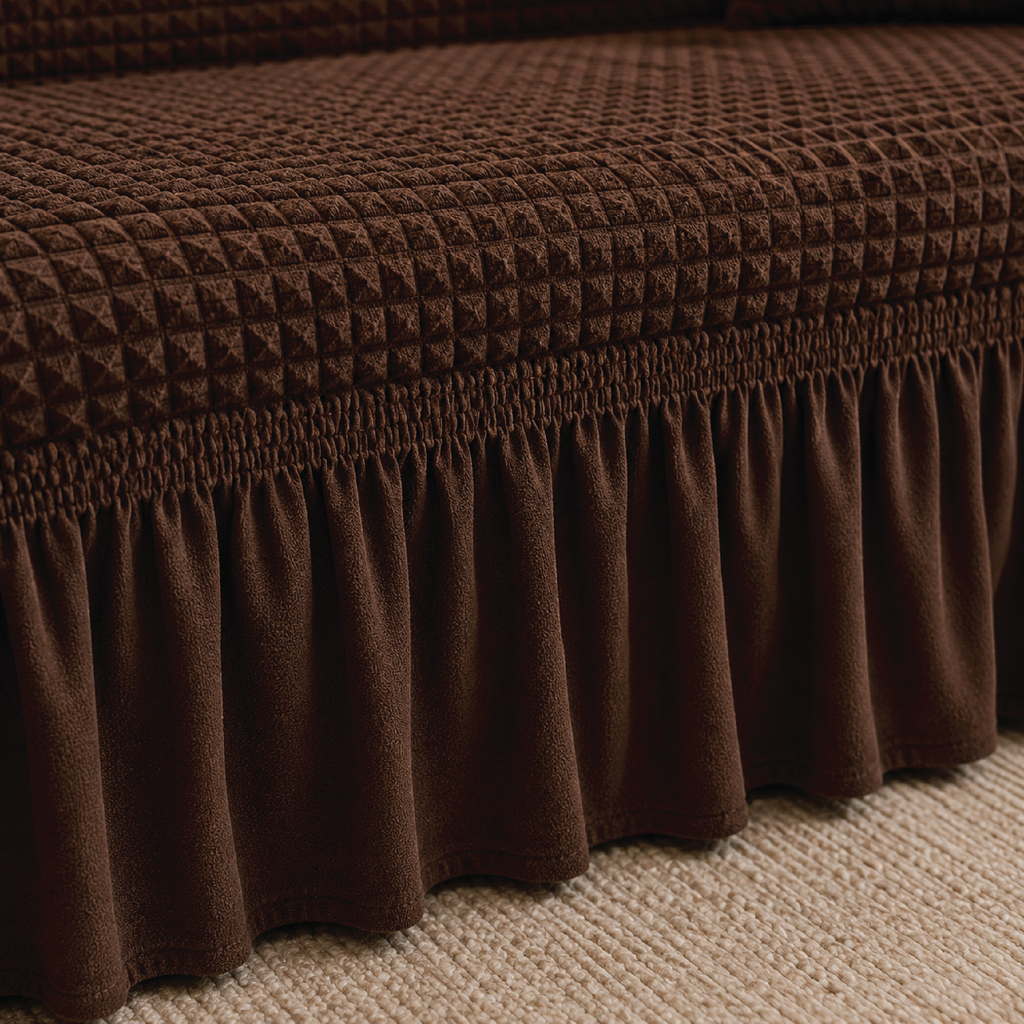 Bubble Turkish Frilled Sofa Cover Set - Brown