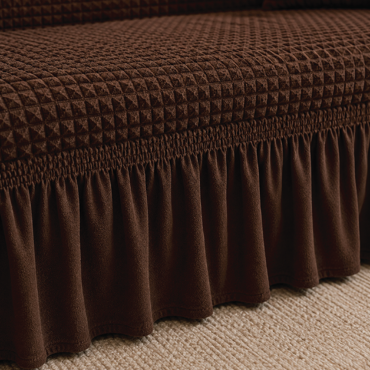 Bubble Turkish Frilled Sofa Cover Set - Brown