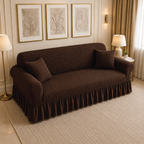 Bubble Turkish Frilled Sofa Cover Set - Brown