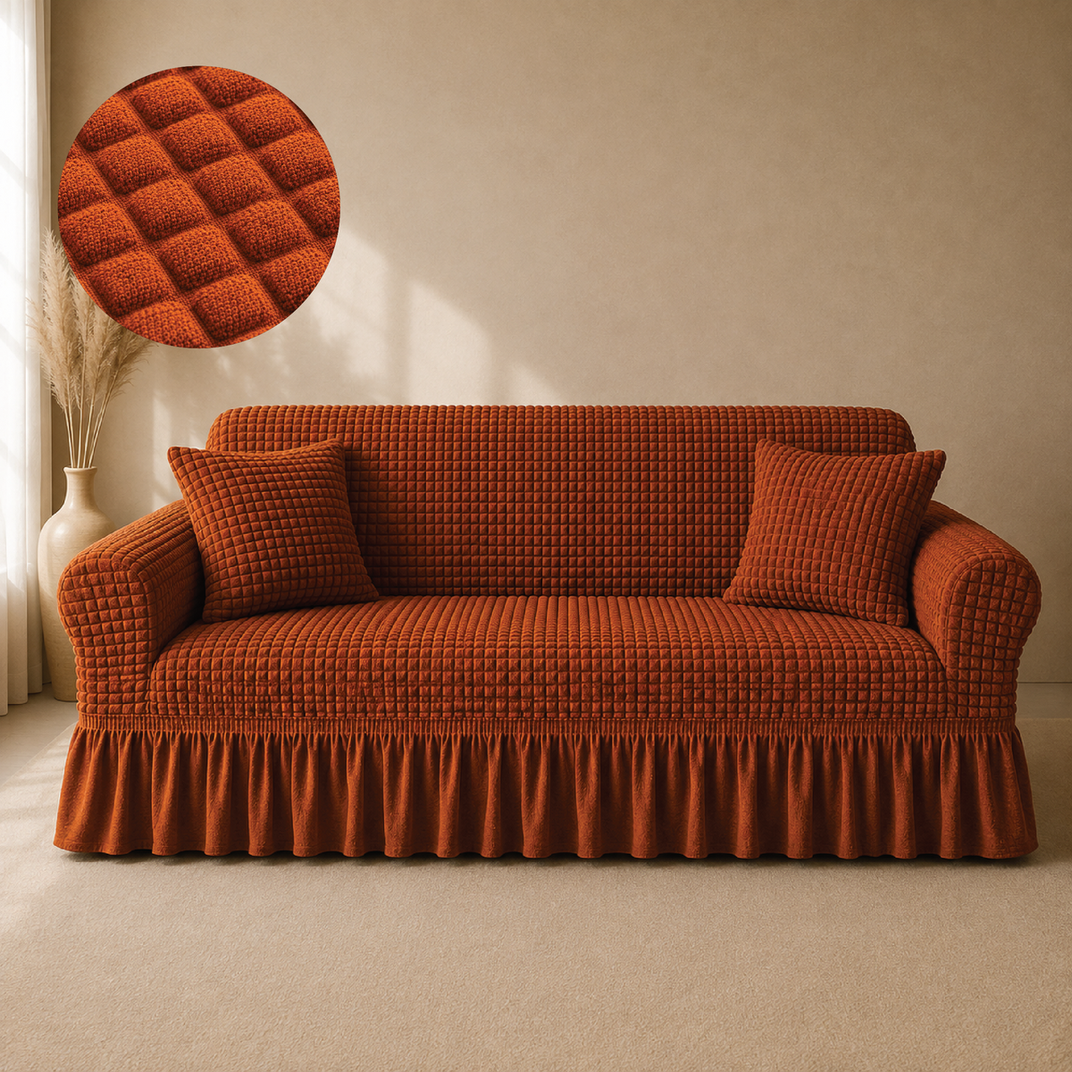 Bubble Turkish Frilled Sofa Cover Set - Copper