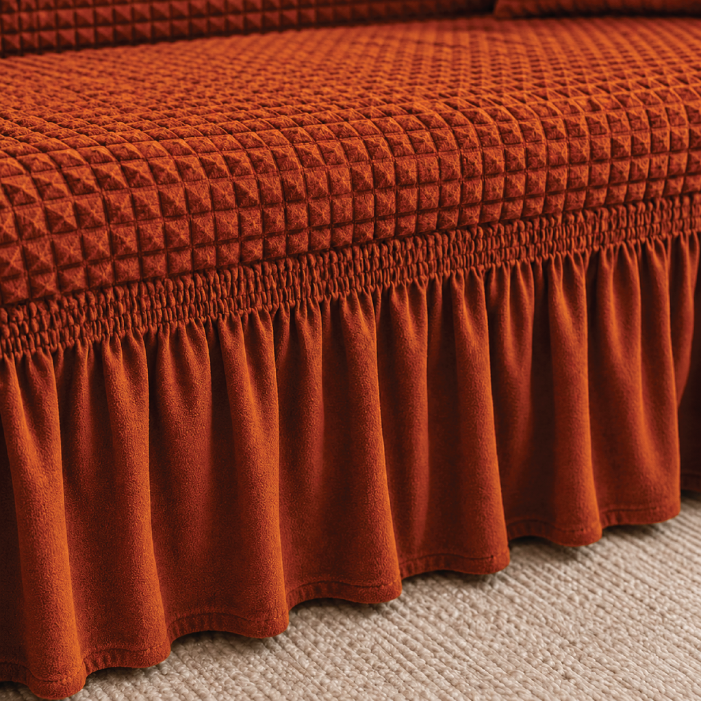 Bubble Turkish Frilled Sofa Cover Set - Copper