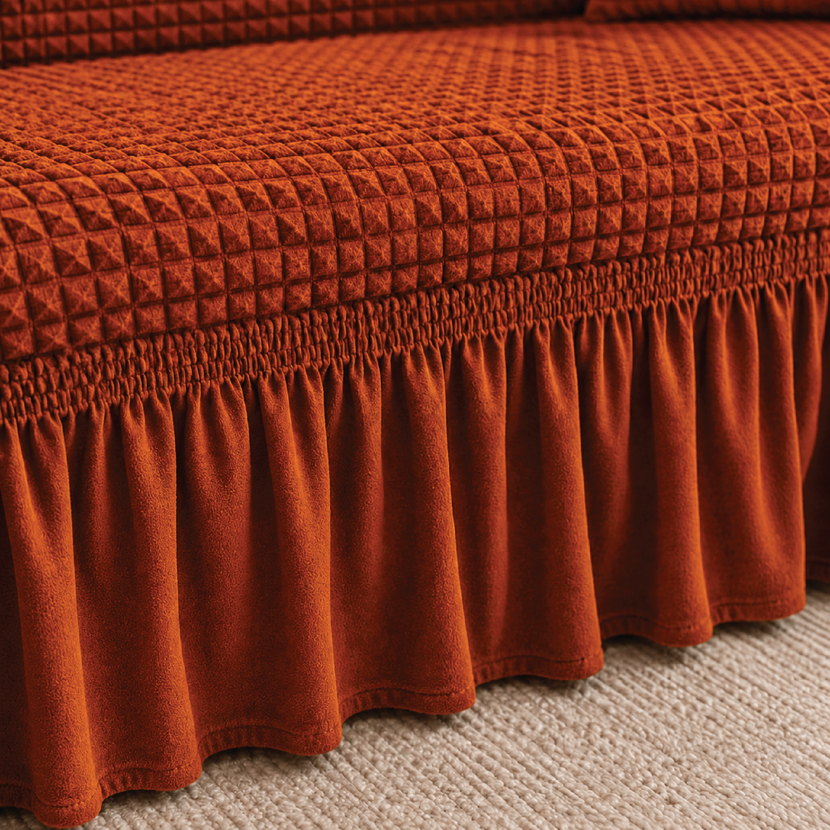 Bubble Turkish Frilled Sofa Cover Set - Copper