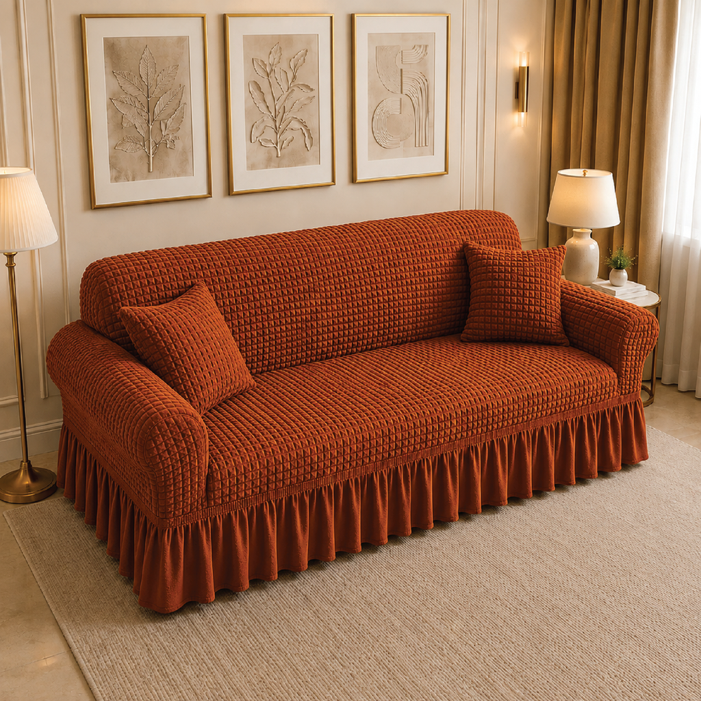 Bubble Turkish Frilled Sofa Cover Set - Copper