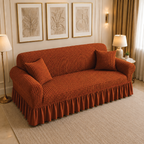 Bubble Turkish Frilled Sofa Cover Set - Copper
