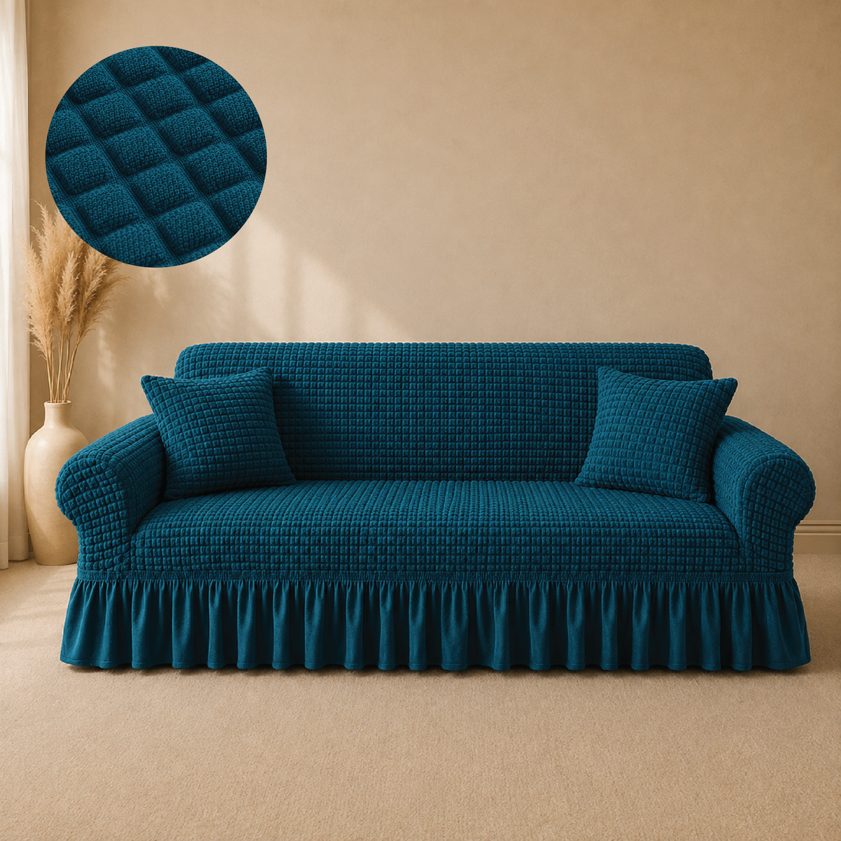 Bubble Turkish Frilled Sofa Cover Set - Zink