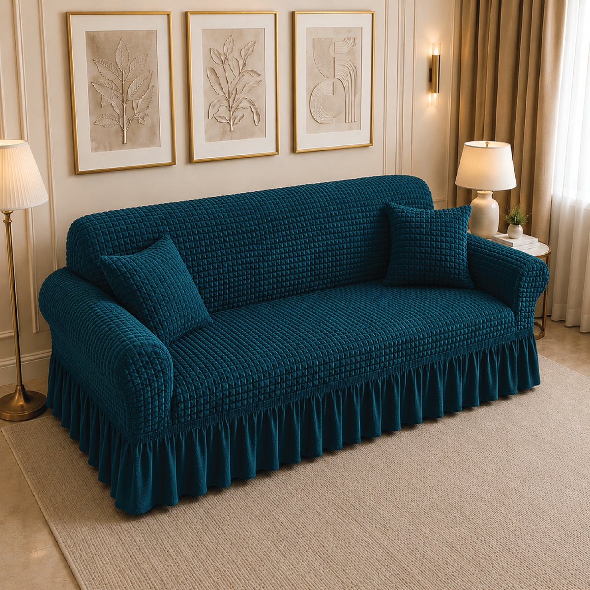 Bubble Turkish Frilled Sofa Cover Set - Zink
