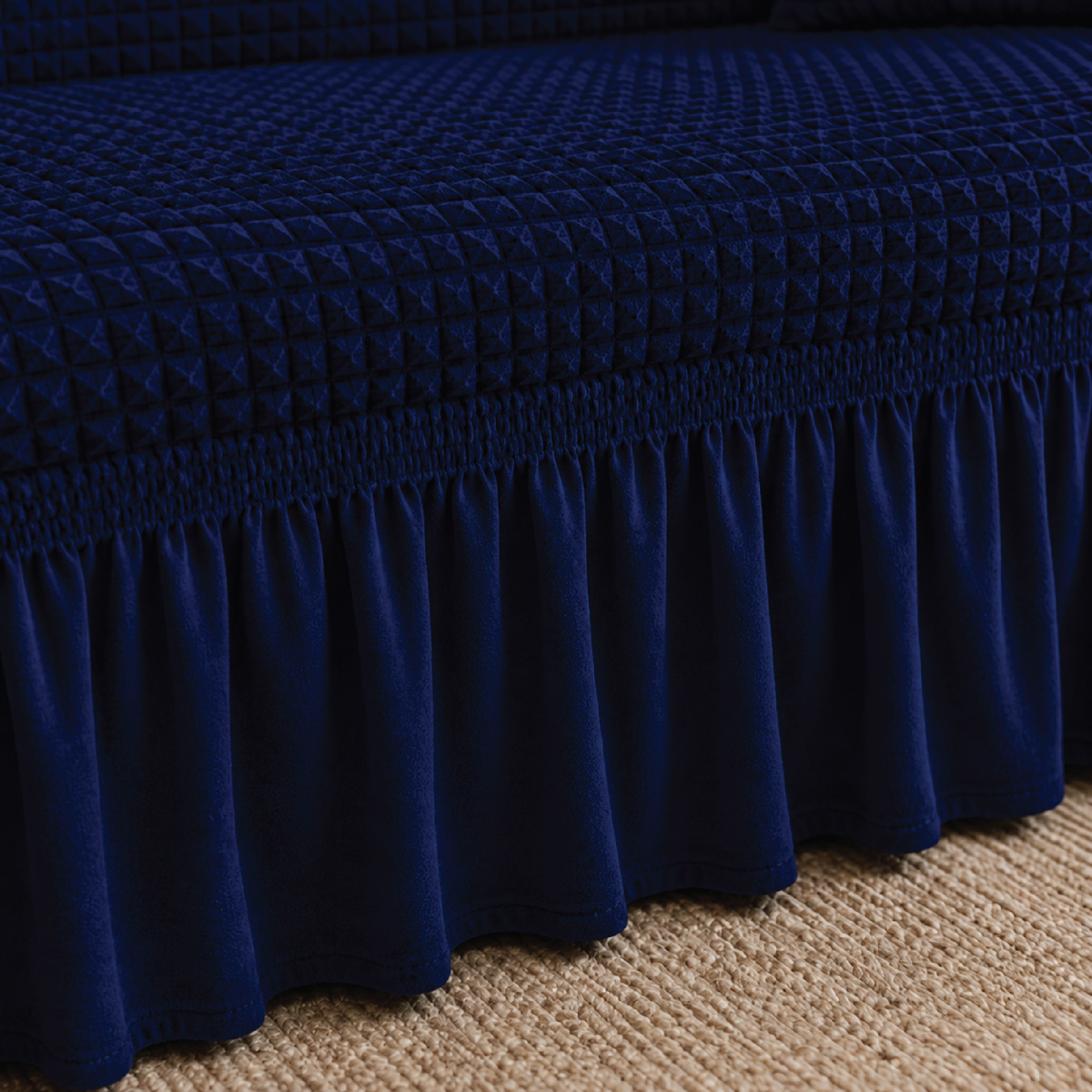 Bubble Turkish Frilled Sofa Cover Set - Blue