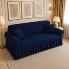 Bubble Turkish Frilled Sofa Cover Set - Blue