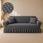 Bubble Turkish Frilled Sofa Cover Set - Grey