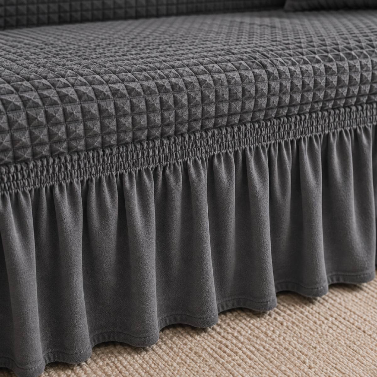 Bubble Turkish Frilled Sofa Cover Set - Grey