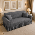 Bubble Turkish Frilled Sofa Cover Set - Grey