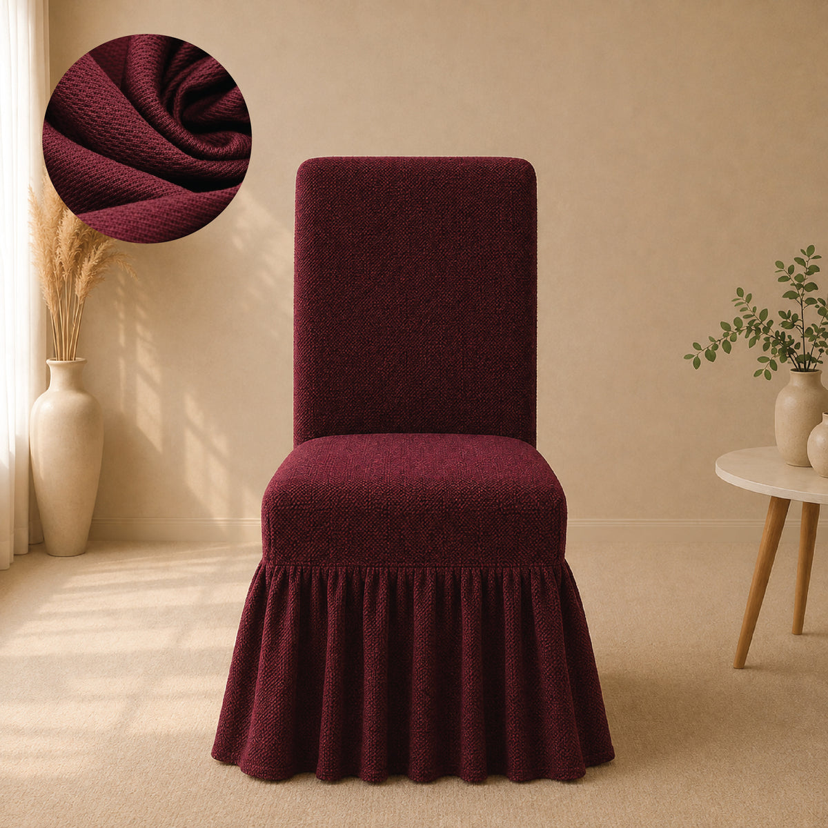 Mesh Turkish Frilled Chair Cover Sets - Maroon