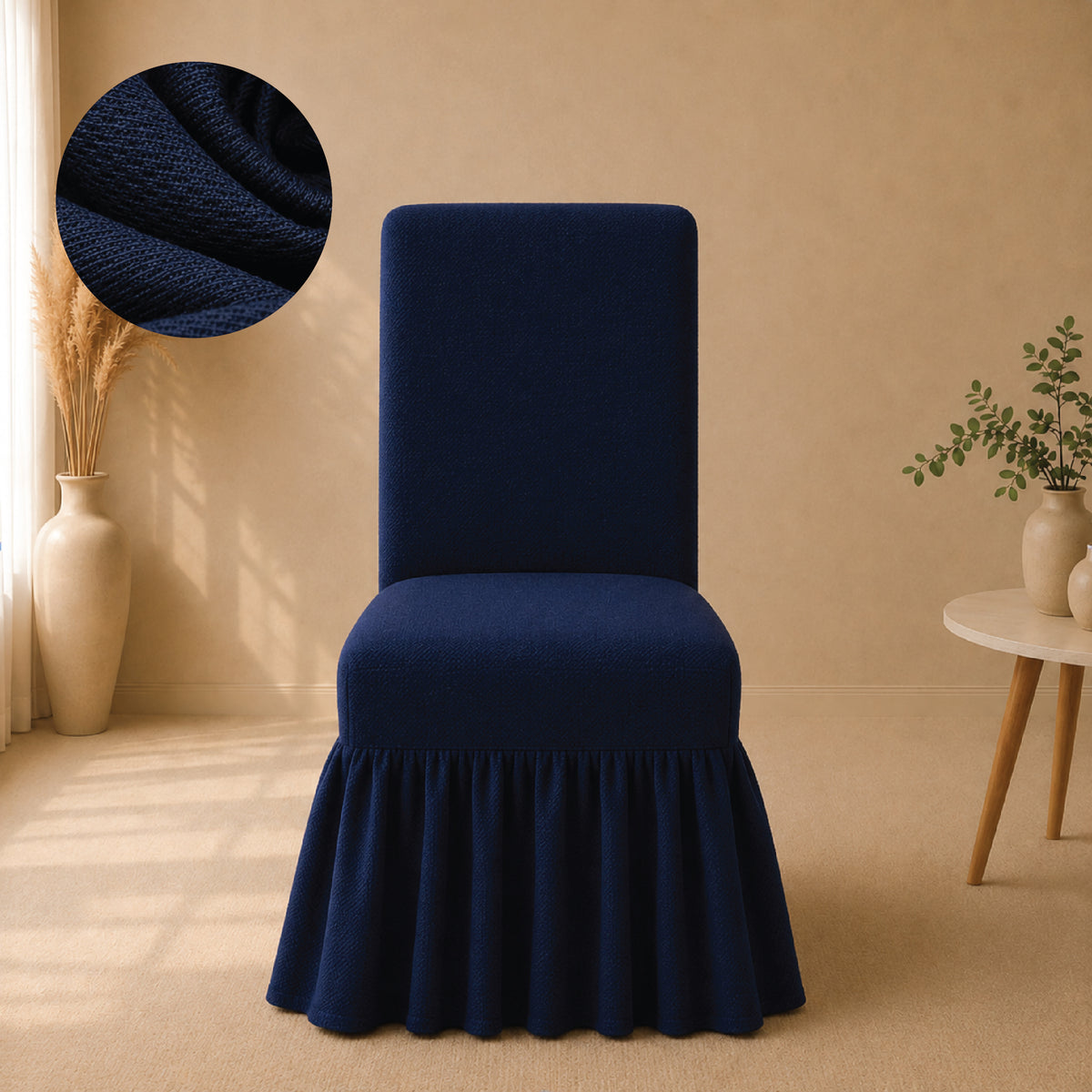 Mesh Turkish Frilled Chair Cover Sets - Blue
