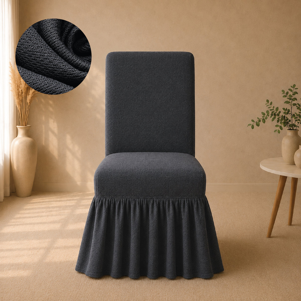 Mesh Turkish Frilled Chair Cover Sets - Grey