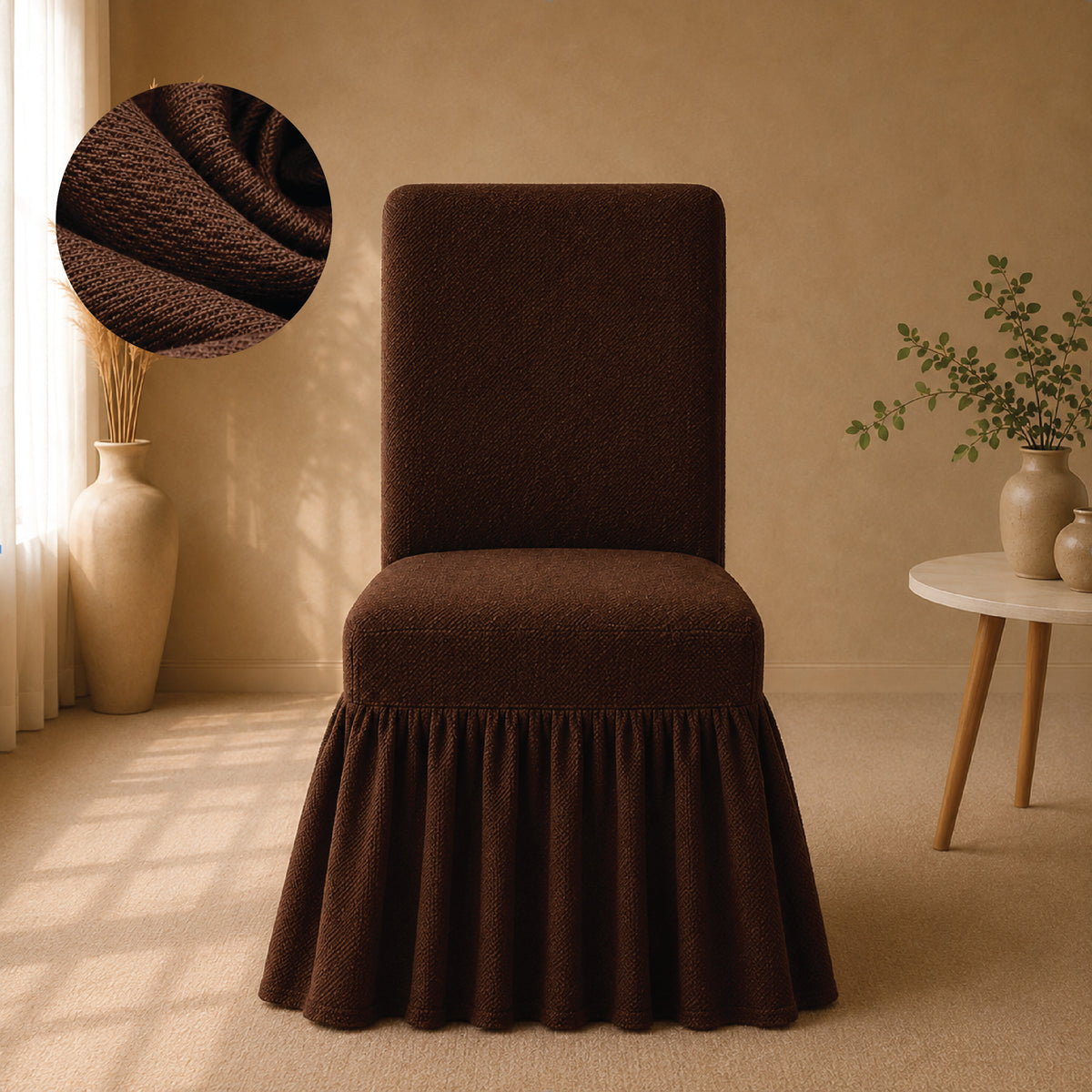Mesh Turkish Frilled Chair Cover Sets - Brown
