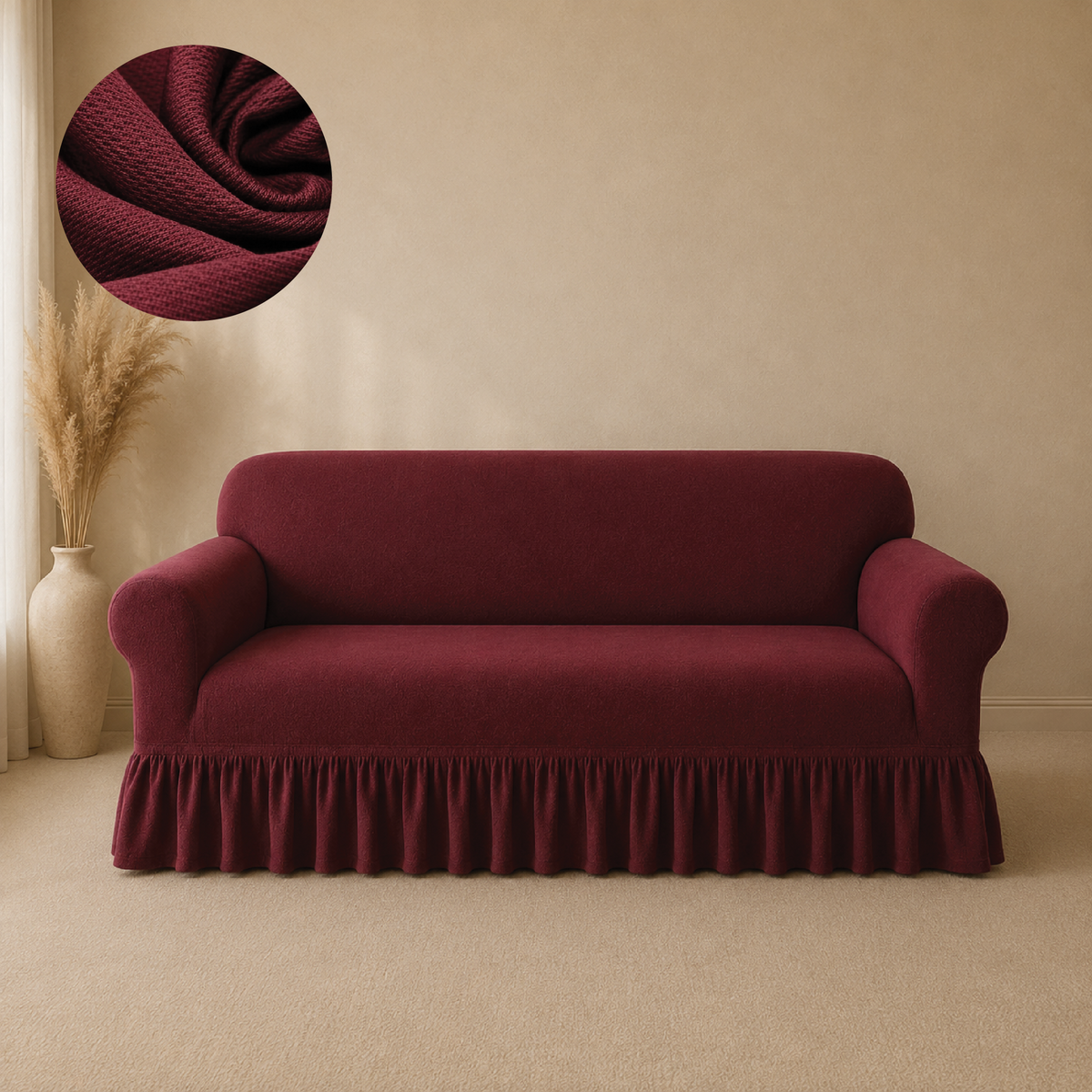 Mesh Turkish Frilled Sofa Covers - Maroon