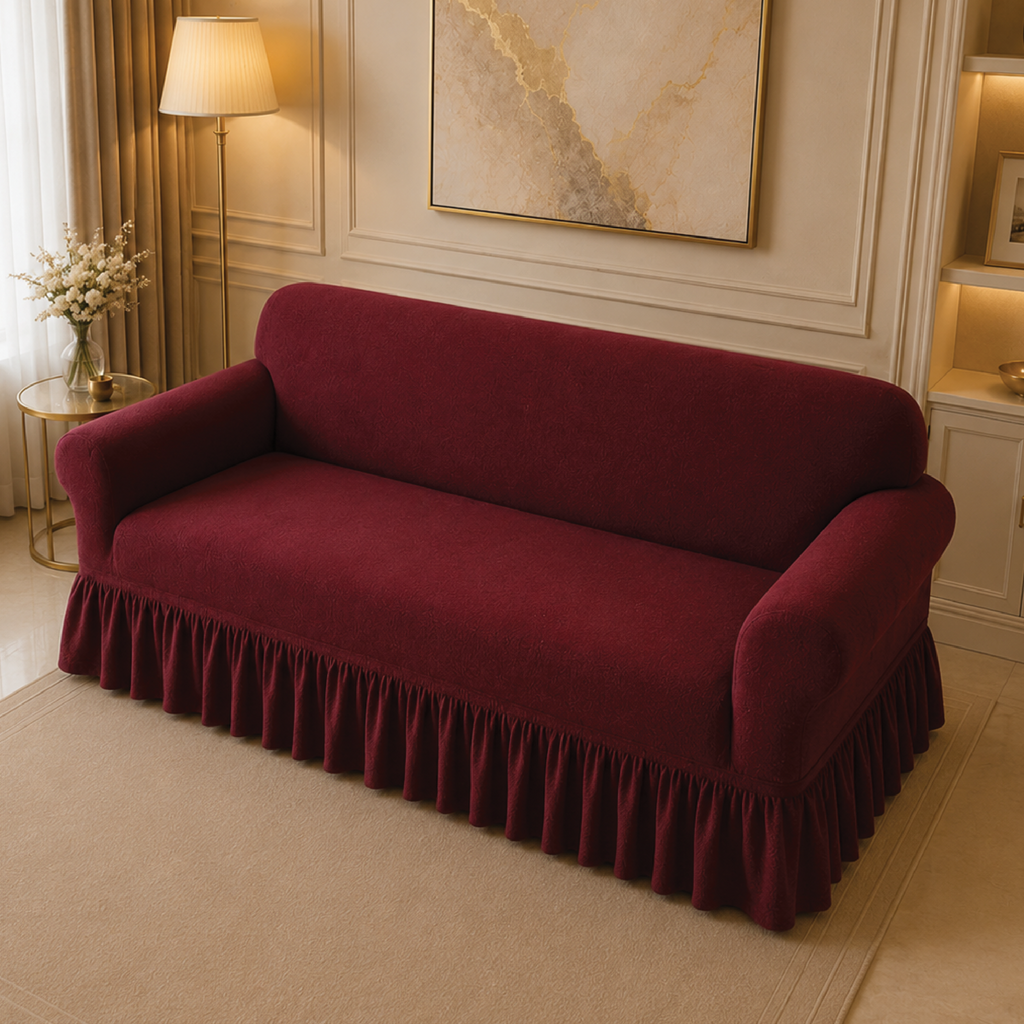 Mesh Turkish Frilled Sofa Covers - Maroon