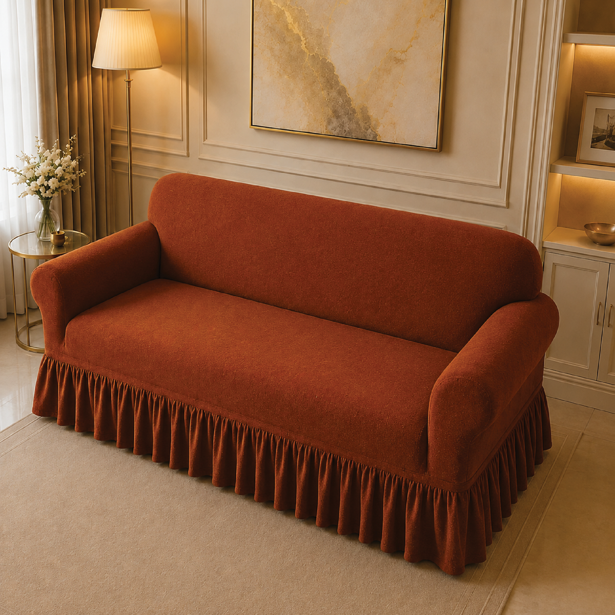 Mesh Turkish Frilled Sofa Covers - Copper