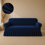 Mesh Turkish Frilled Sofa Covers - Blue