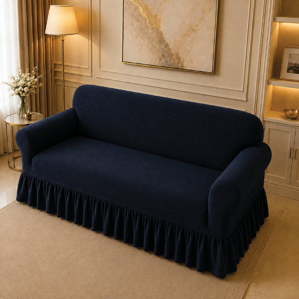Mesh Turkish Frilled Sofa Covers - Blue