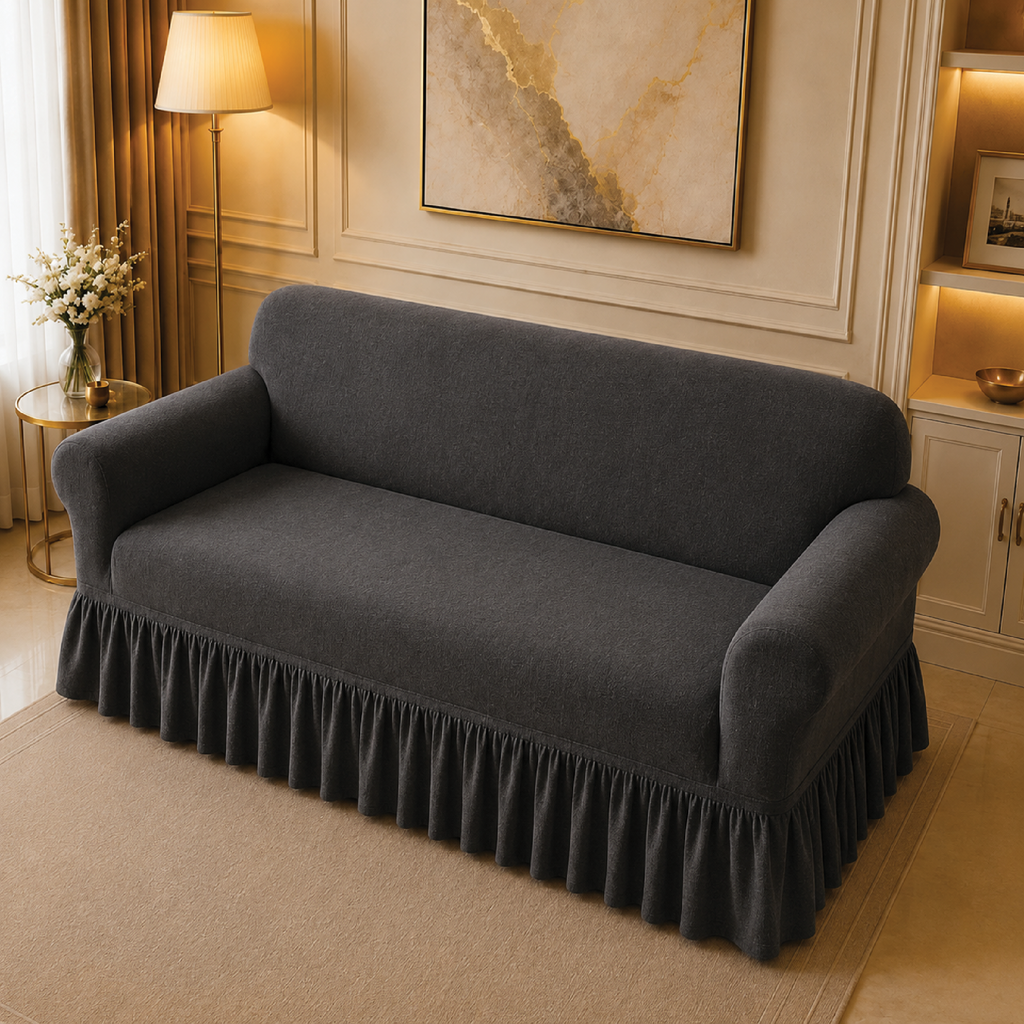 Mesh Turkish Frilled Sofa Covers - Grey