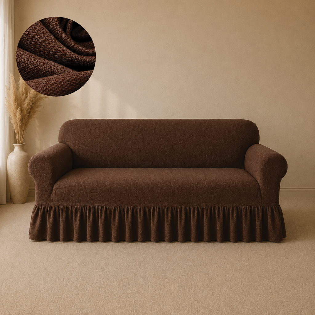 Mesh Turkish Frilled Sofa Covers - Brown