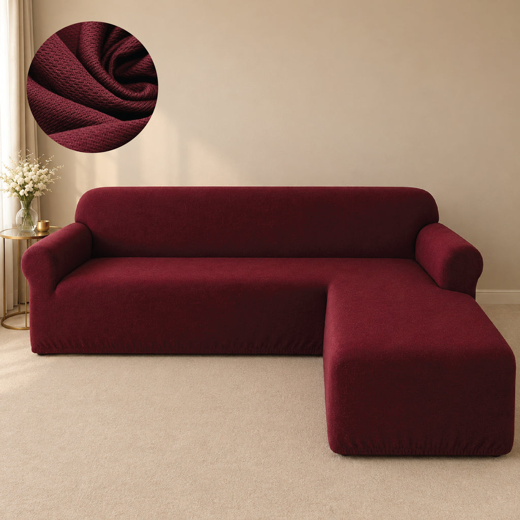 Mesh Turkish L Shape Fitted Sofa Covers - Maroon