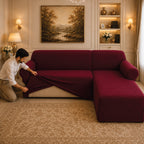 Mesh Turkish L Shape Fitted Sofa Covers - Maroon