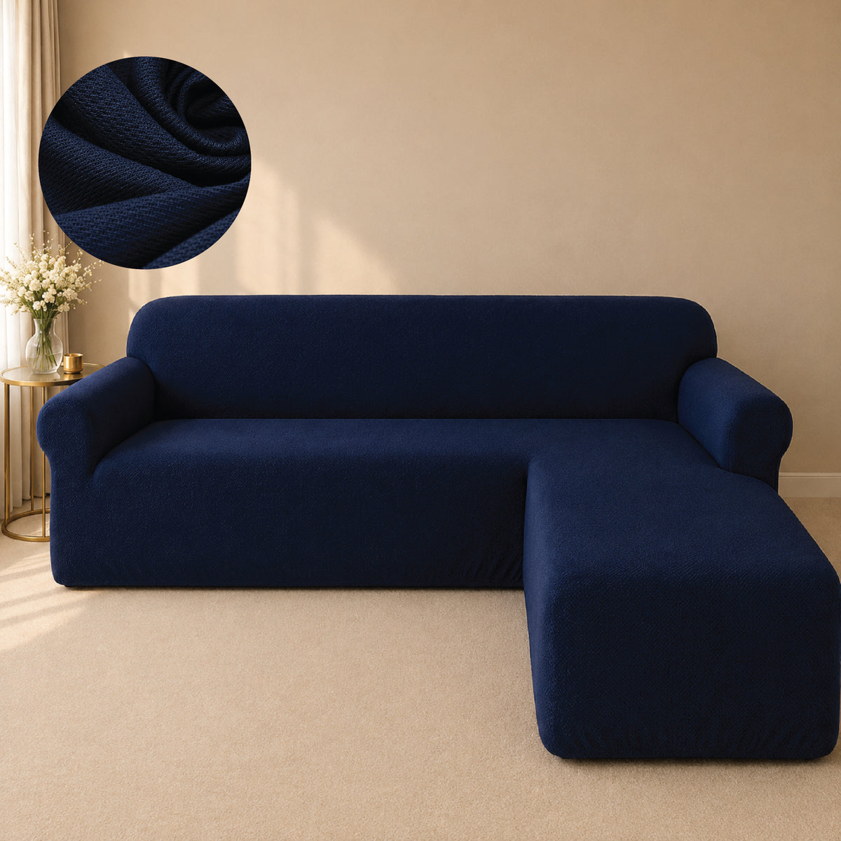 Mesh Turkish L Shape Fitted Sofa Covers - Blue