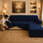 Mesh Turkish L Shape Fitted Sofa Covers - Blue