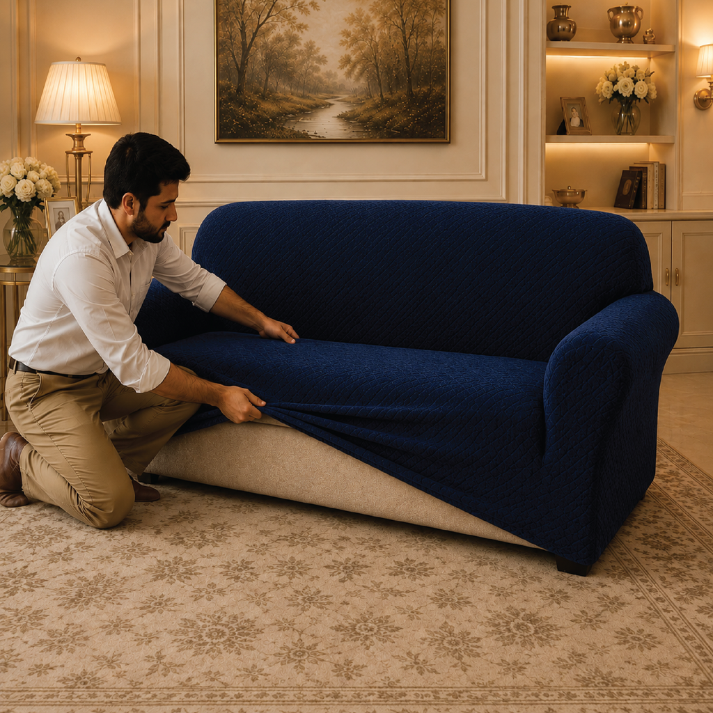 Mesh Turkish Fitted Sofa Covers - Blue