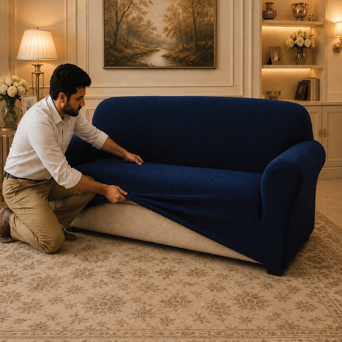 Mesh Turkish Fitted Sofa Covers - Blue