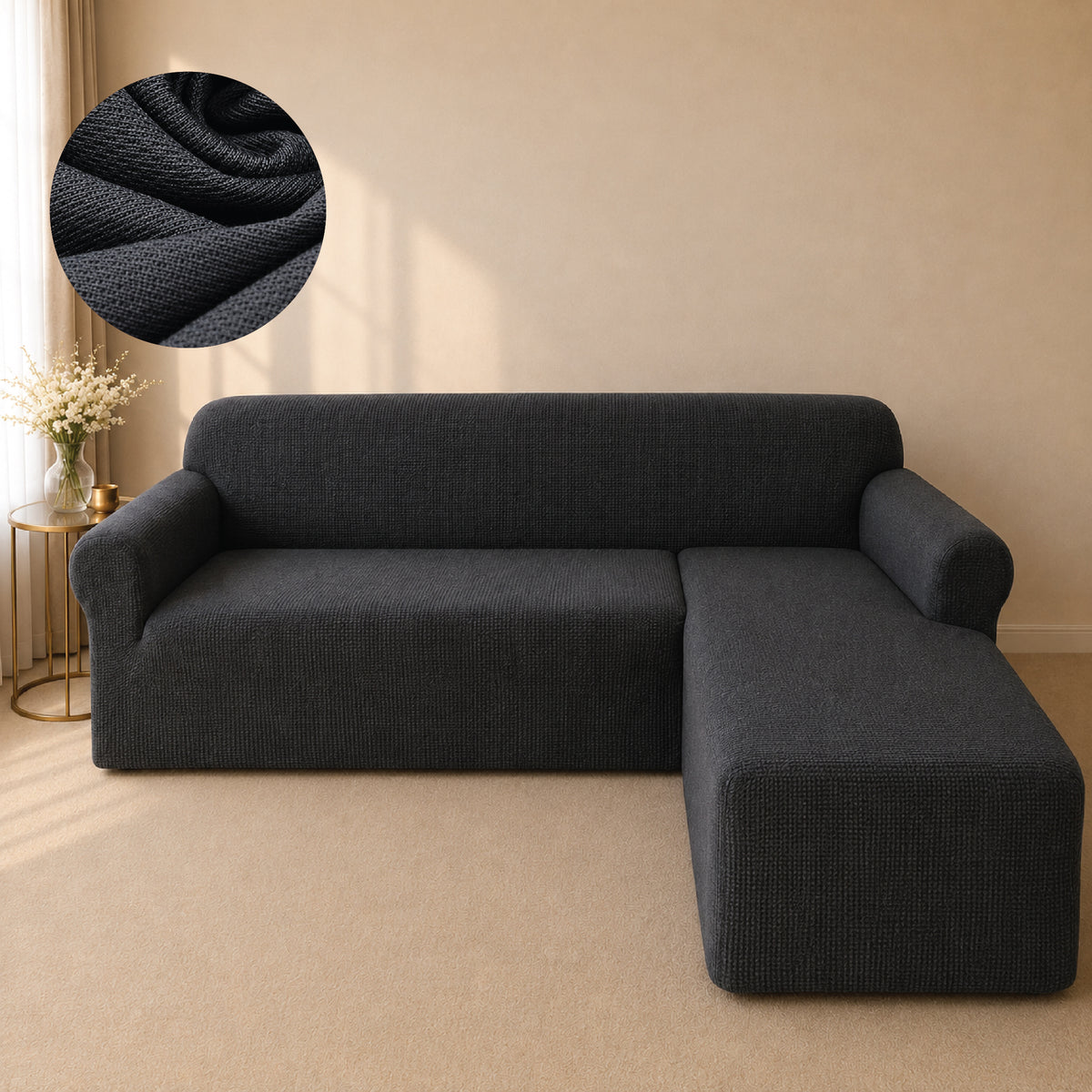 Mesh Turkish L Shape Fitted Sofa Covers - Grey