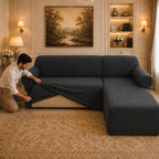 Mesh Turkish L Shape Fitted Sofa Covers - Grey