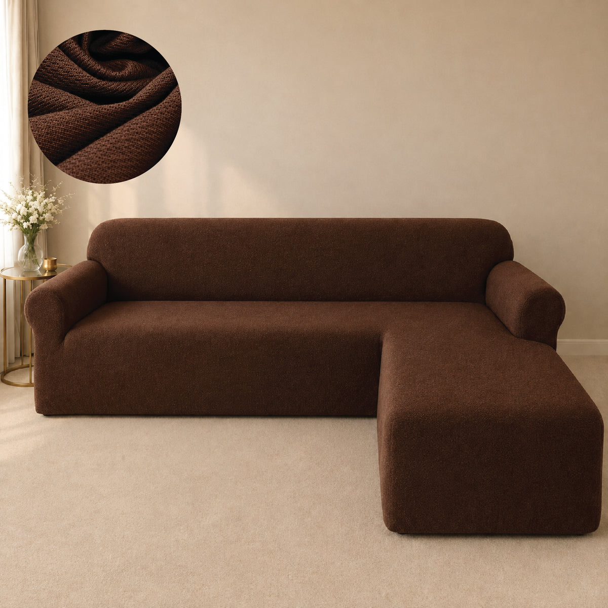 Mesh Turkish L Shape Fitted Sofa Covers - Brown