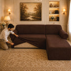 Mesh Turkish L Shape Fitted Sofa Covers - Brown