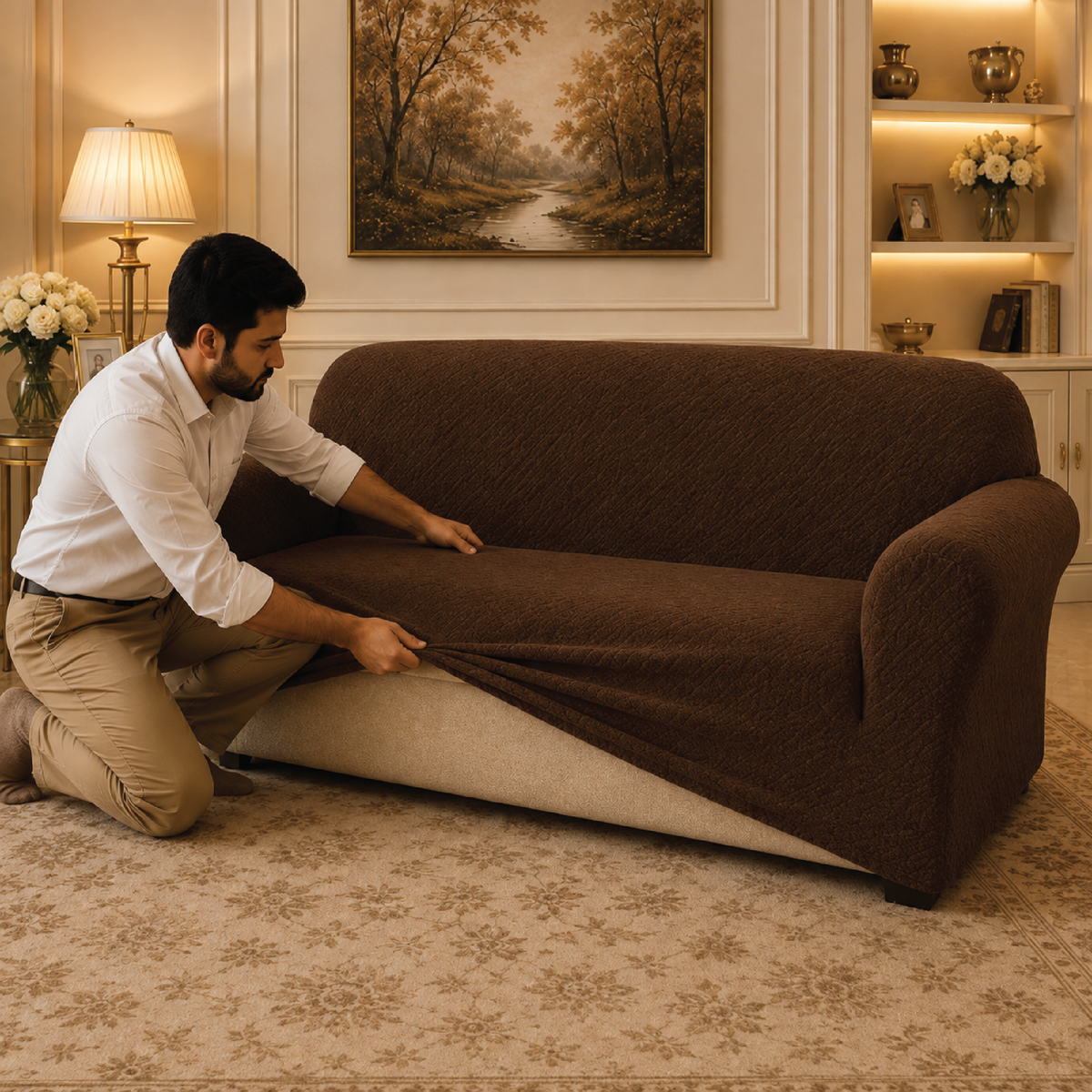 Mesh Turkish Fitted Sofa Covers - Brown