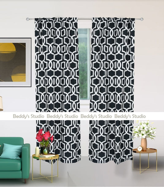 Printed Black Window Curtains