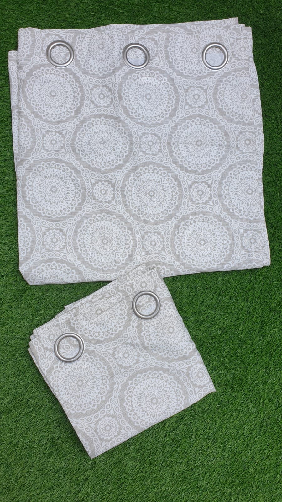 Set of 2 Printed Beige Window Curtain Panels