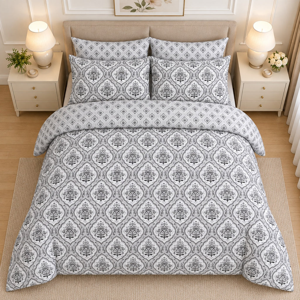 Ivory Vintage Rosebud  Cotton Printed Bed Sheet Set