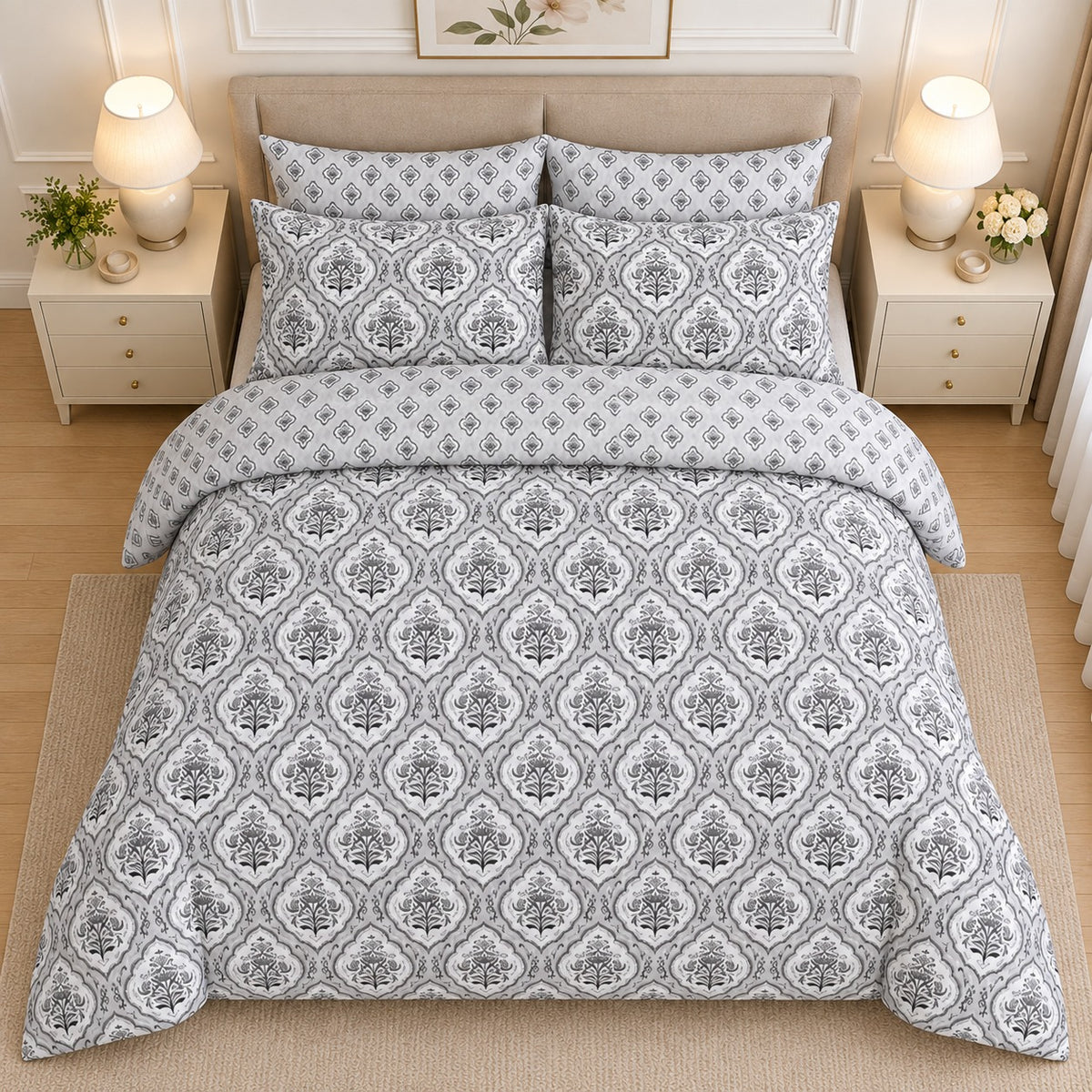 Ivory Vintage Rosebud  Cotton Printed Bed Sheet Set