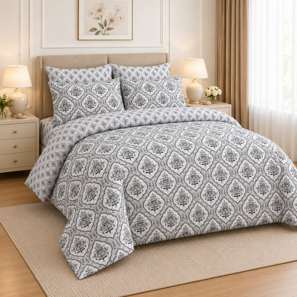 Ivory Vintage Rosebud  Cotton Printed Bed Sheet Set