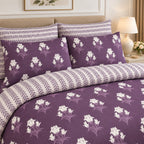 Navy Blue Abstract Palm Frond Cotton Printed Bed Sheet Set